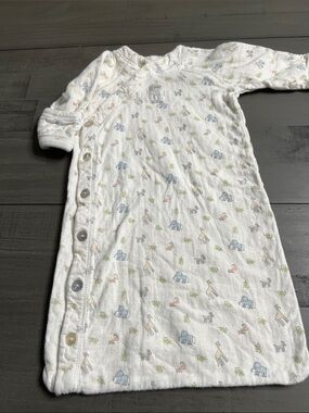 Infant Sleep Sack. Lullaby Club Soft White with Pastel Safari Print layette.